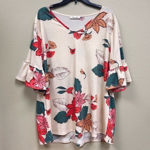 Cream N Sugar Cream Floral Blouse, sz 3X